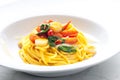 spaghetti with chilli tomatoes and spinach Royalty Free Stock Photo