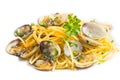 Spaghetti with clams and bottarga Royalty Free Stock Photo