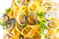 Spaghetti with clams and bottarga Royalty Free Stock Photo