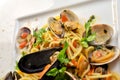 Spaghetti with clams, mussels and tomato sauce Royalty Free Stock Photo