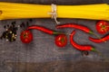 Raw pasta,tomatoes and chili Royalty Free Stock Photo