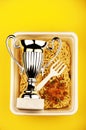 Spaghetti fast food gold cup plastic box Royalty Free Stock Photo