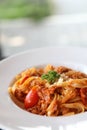 Spaghetti fettuccine with beef sauce