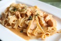 Spaghetti fettucini salmon cream sauce Royalty Free Stock Photo