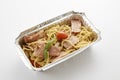 Spaghetti in Foil box food Royalty Free Stock Photo