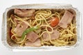 Spaghetti in Foil box food Royalty Free Stock Photo