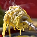 Spaghetti on fork