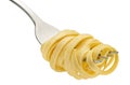 Spaghetti on fork, fettuccine pasta isolated on white background, full depth of field Royalty Free Stock Photo