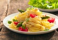 Spaghetti with fresh green asparagus Royalty Free Stock Photo