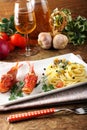 Spaghetti with fresh seafood broth Royalty Free Stock Photo