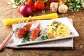 Spaghetti with fresh seafood broth Royalty Free Stock Photo
