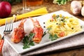 Spaghetti with fresh seafood broth Royalty Free Stock Photo