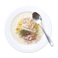 Spaghetti with ham in white plate in isolated Royalty Free Stock Photo