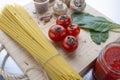 Spaghetti ingredients sals tomatoes  and spice Royalty Free Stock Photo