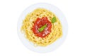 Spaghetti isolated on a white background top view meal from Italy pasta lunch with tomato sauce