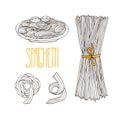 Spaghetti ketches . Vintage hand drawn pasta. Isolated italian food for menu design. Sketch set of pasta illustration.