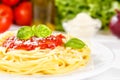 Spaghetti meal from Italy pasta lunch with tomato sauce