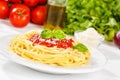 Spaghetti meal from Italy pasta lunch with tomato sauce