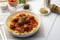 Spaghetti with meat balls,delicious meatballs pasta with tomato sauce Royalty Free Stock Photo