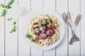 Spaghetti with meat balls tomato sauce Royalty Free Stock Photo