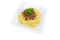 Spaghetti with meat sauce known as spaghetti Bolognese isolated on white background Royalty Free Stock Photo