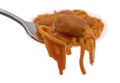 Spaghetti and a meatball on a fork with plate Royalty Free Stock Photo