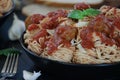 Spaghetti and Meatballs with Fresh Basil Royalty Free Stock Photo