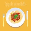 Spaghetti with meatballs, Italian pasta design element