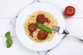 Spaghetti with meatballs noodles pasta meal from above Royalty Free Stock Photo