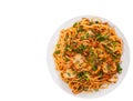 Spaghetti with mushroom and minced meat. top view. isolated Royalty Free Stock Photo