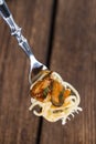 Spaghetti with Mussels on a fork Royalty Free Stock Photo