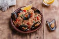 Spaghetti with mussels oyster
