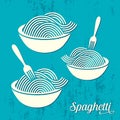 Spaghetti or noodle retro icons Royalty Free Stock Photo