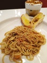 Spaghetti Oglio with Garlic Bread