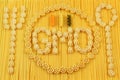 Spaghetti and pasta arrangement. GMO alimentary products concept