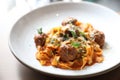 Spaghetti pasta with beef meatballs and tomato sauce on a dish , italian food Royalty Free Stock Photo