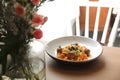 Spaghetti pasta with beef meatballs and tomato sauce on a dish , italian food Royalty Free Stock Photo