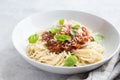 Spaghetti pasta with bolognese sauce and parmesan cheese Royalty Free Stock Photo