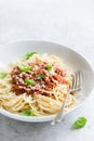 Spaghetti pasta with bolognese sauce and parmesan cheese Royalty Free Stock Photo