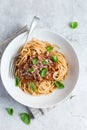 Spaghetti pasta with bolognese sauce and parmesan cheese Royalty Free Stock Photo