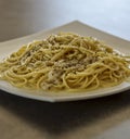 Spaghetti Pasta Cacio e Pepe Cheese and Pepper. Royalty Free Stock Photo