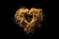 Spaghetti pasta heart love italian food on black background. AI generated Royalty Free Stock Photo