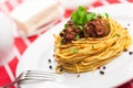 Spaghetti pasta with Meatballs, close-up view on Royalty Free Stock Photo