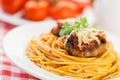 Spaghetti pasta with Meatballs, close-up view on