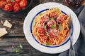 Spaghetti pasta with meatballs, tomato sauce and parmesan cheese Royalty Free Stock Photo