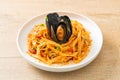 Spaghetti pasta with mussels or clams and tomato sauce Royalty Free Stock Photo