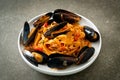Spaghetti pasta with mussels or clams and tomato sauce Royalty Free Stock Photo