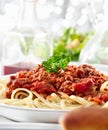 Spaghetti pasta with tomato beef sauce Royalty Free Stock Photo