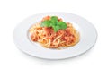 Spaghetti pasta with tomato beef sauce on white plate Royalty Free Stock Photo