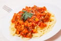 Spaghetti pasta with tomato beef sauce Royalty Free Stock Photo